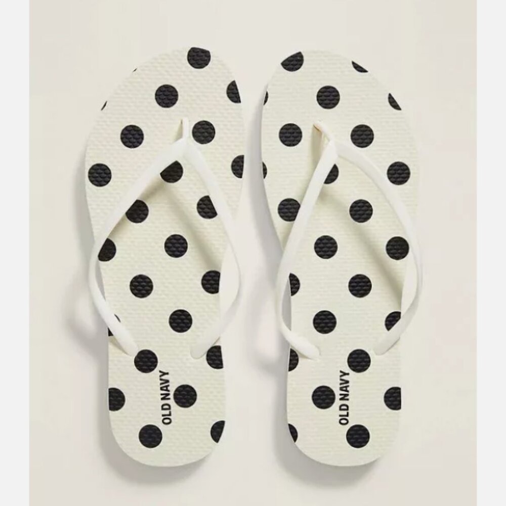 NWT Old Navy Patterned Flip Flops Sandals White Black Polka Dots Women 9 10